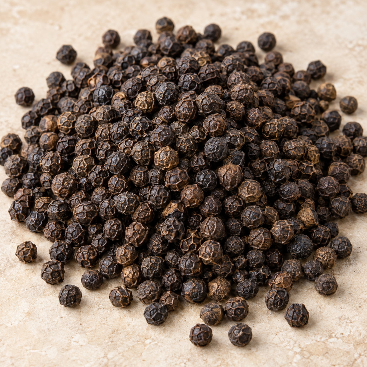 Whole black peppercorns